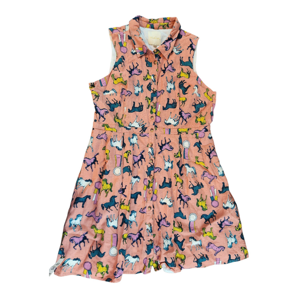 Modcloth sz 1X Horse ribbon shirt dress Linen blend lined pockets button up - Picture 2 of 16